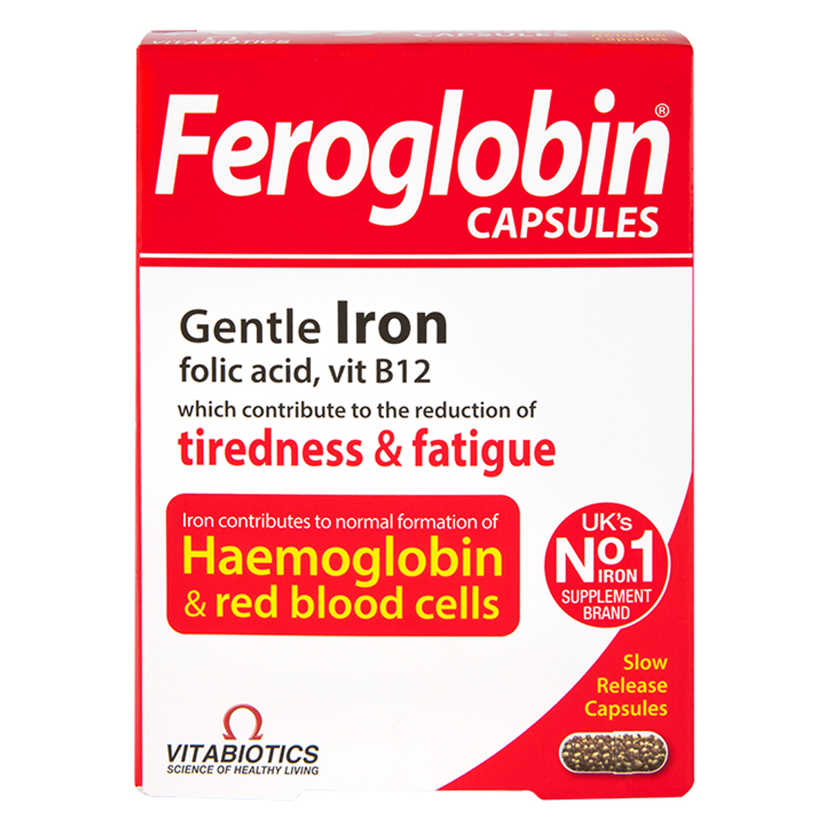 Vitabiotics Feroglobin Original – 30 Capsules Iron Supplement for Energy & Tired