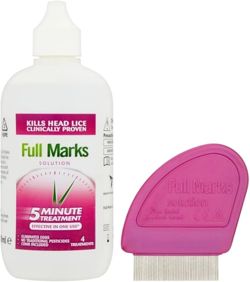 Full Marks Head Lice Treatment Solution 200ml with Nit Comb